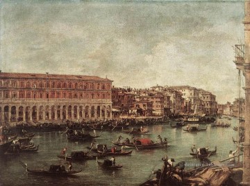 Le grand canal au marché aux poissons Pescheria Francesco Guardi vénitien Peinture à l'huile